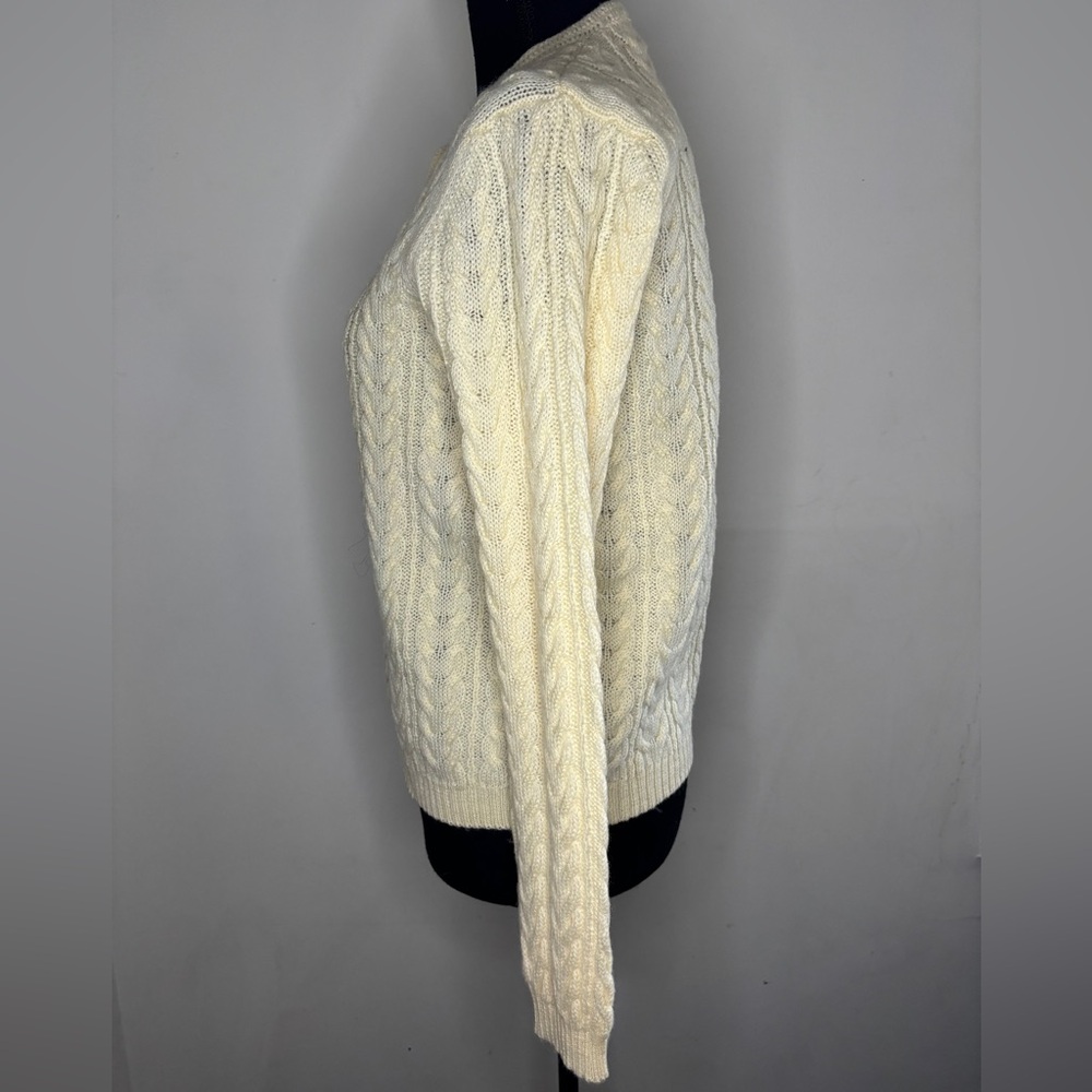 Vintage Robert Scott 100% Wool Cable Knit Fisherman Button Up Sweater SZ Med - Picture 3 of 5